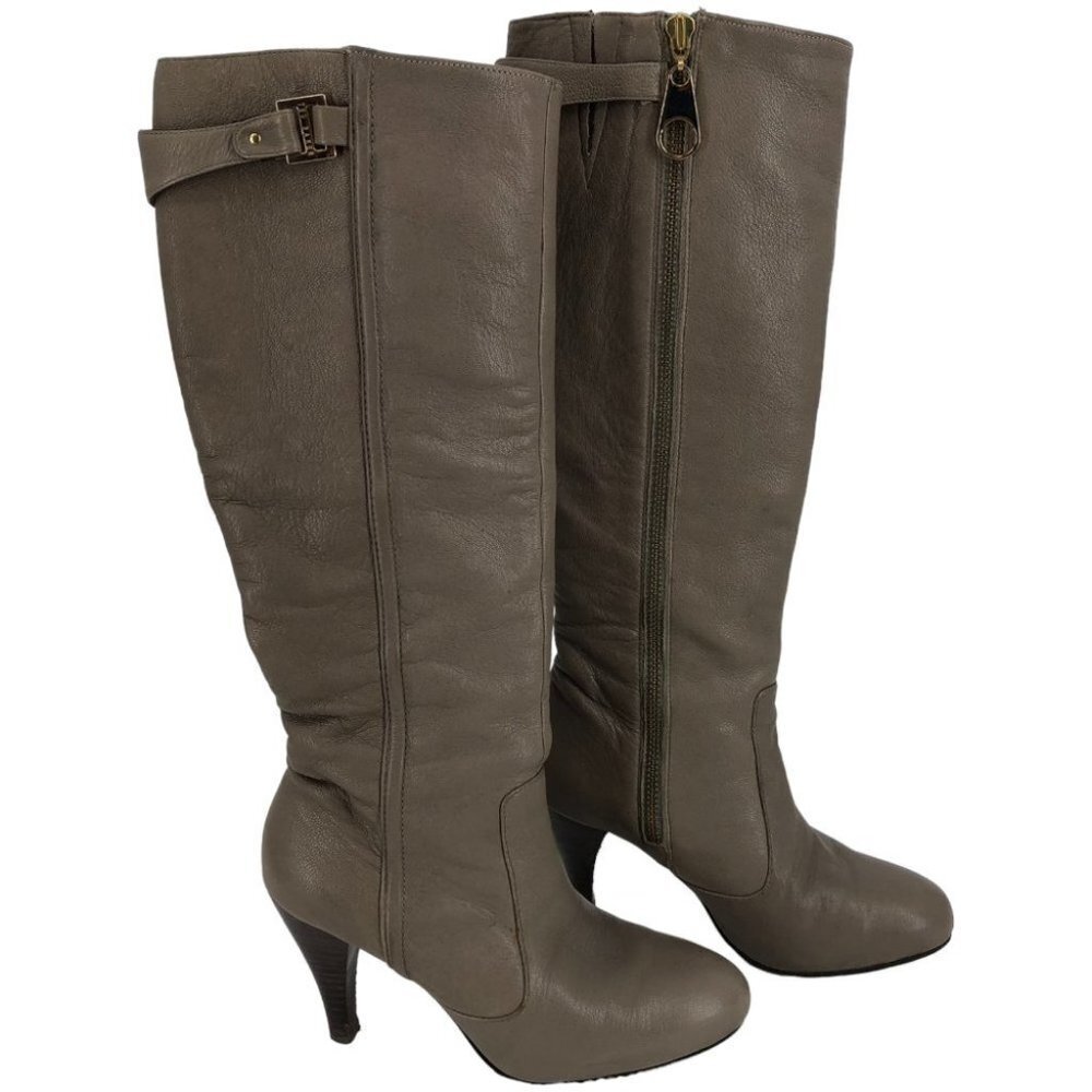 Ted Baker Taupe high Heeled Boots in greyish tan side zip knee height size 6